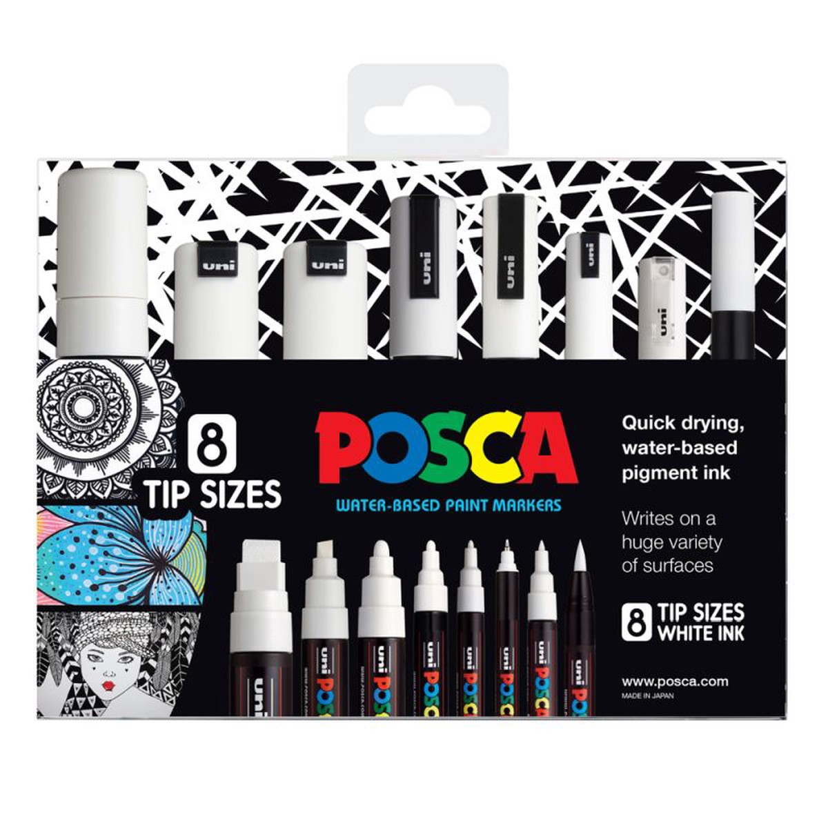 Posca Markers White Set 8 Tip Sizes