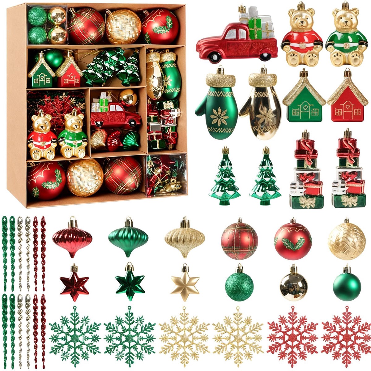 70 Pcs Assorted Colours Christmas Tree Hanging Ornaments